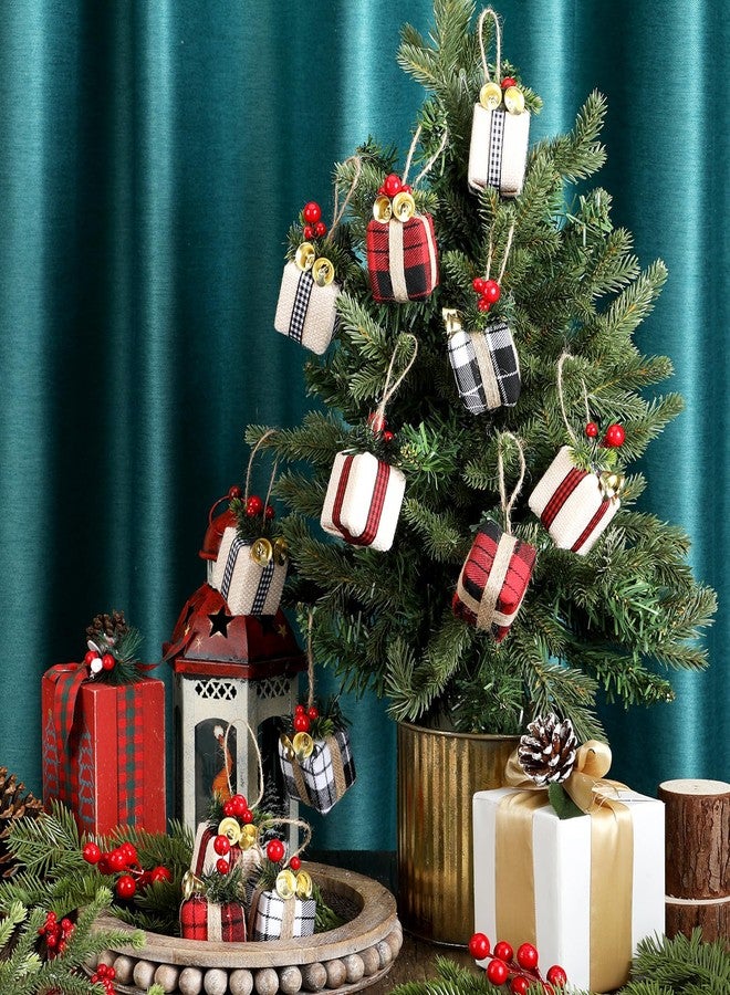 Panelee 12 Pcs Christmas Tree Mini Gift Boxes Christmas Tree Ornaments Present Decoration Christmas Ornaments Pendant Decoration with Bells Christmas Berries for Indoor Outdoor Xmas Tree Party (Plaid) - Image 4