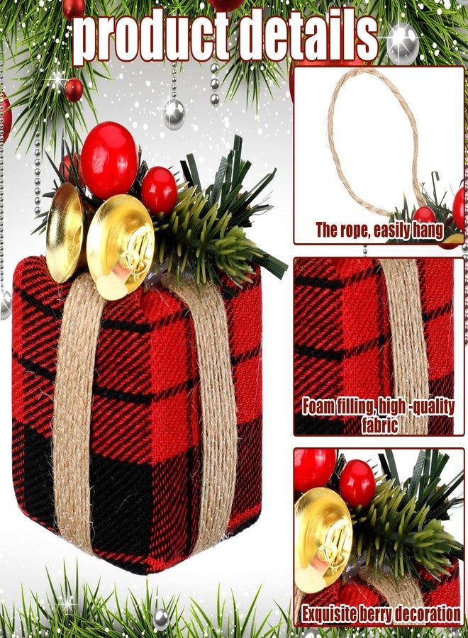 Panelee 12 Pcs Christmas Tree Mini Gift Boxes Christmas Tree Ornaments Present Decoration Christmas Ornaments Pendant Decoration with Bells Christmas Berries for Indoor Outdoor Xmas Tree Party (Plaid) - Image 3