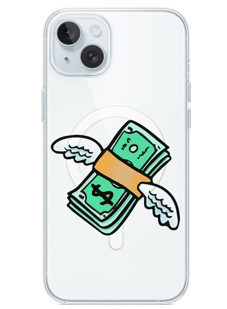 Theodor Magnetic Case for iPhone 15 6.1-inch Compatible with MagSafe Wireless Charging, Shockproof Phone Bumper Cover Flying Money - Image 1