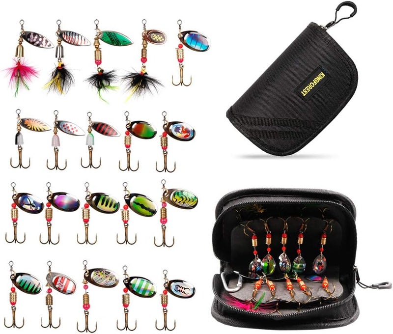 kingforest 10-20pcs Fishing Lures Spinnerbait for Bass Trout Salmon Walleye Hard Metal Spinner Baits Kit with Tackle Box - Image 1