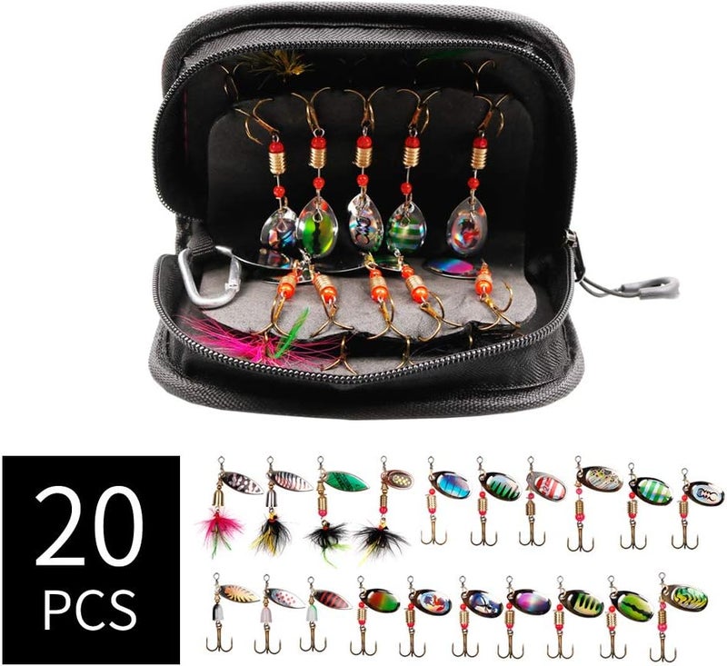 kingforest 10-20pcs Fishing Lures Spinnerbait for Bass Trout Salmon Walleye Hard Metal Spinner Baits Kit with Tackle Box - Image 2