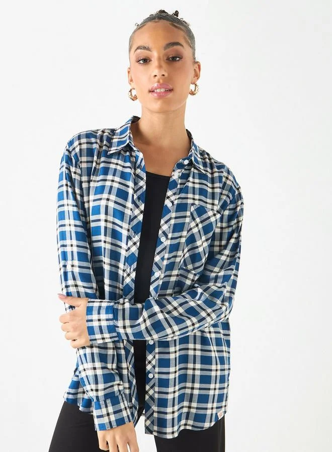 Lee Cooper Checked Viscose Shirt with Pocket and Long Sleeves