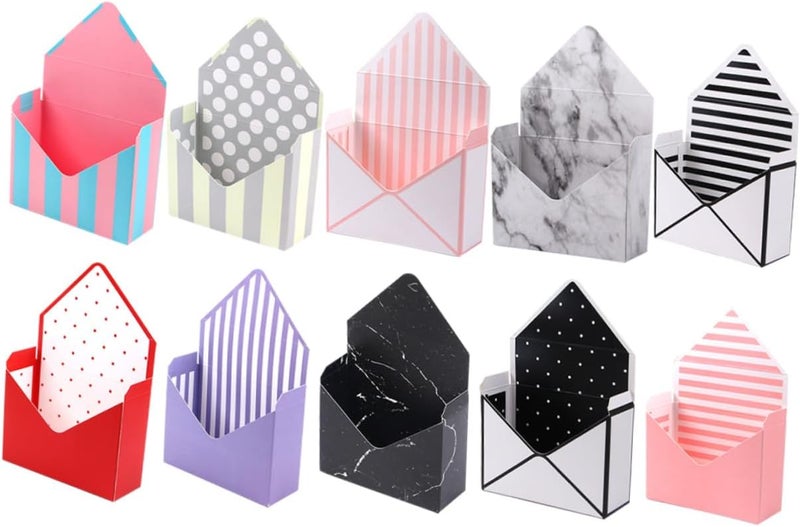 WRITWAA 10pcs Flower Envelope Boxes Foldable Boxes Floral Wrapping Packaging Storage for Florist Bouquet Presentation and Party Decorations Random Style - Image 1