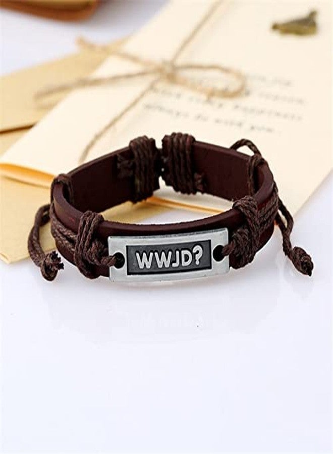 FORUBUS Religious Cross Leather Bracelet, Leather Cross Bracelet for Women Men Religious Gift, Church Pray Baptism Christmas Jewelry (Brown Cross+WWJD) - Image 4