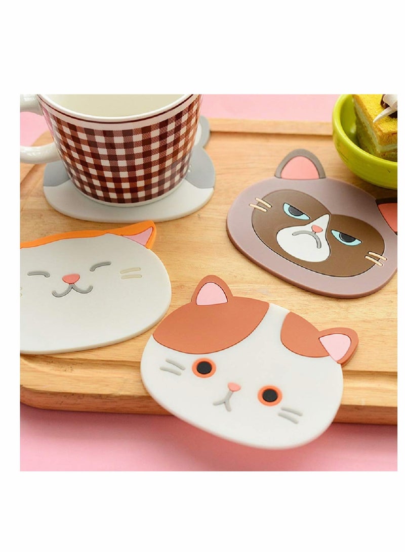 حصيرة تجفيف سيليكون متعددة الاستخدامات مع تصميم قطة كرتوني حامل أطباق (مجموعة من 6) عازلة مرنة متينة غير قابلة للانزلاق وسادات حرارة وركائز كوب حصيرة مطاطية للأكواب والشاي - Image 2