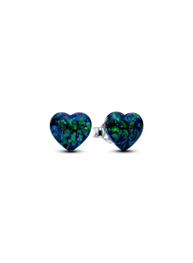 باندورا Opalescent Green Heart Stud Earrings