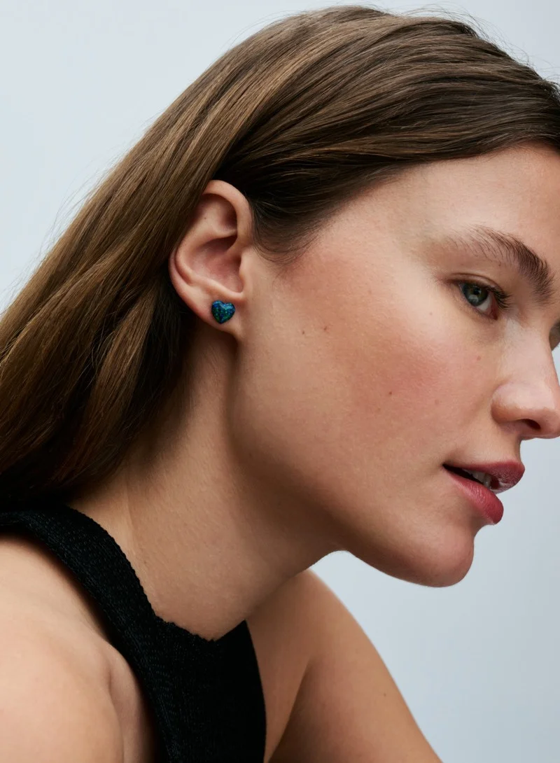 باندورا Opalescent Green Heart Stud Earrings
