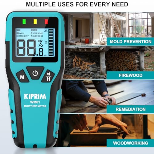 Kiprim Pinless Moisture Meter Home Moisture Level Tester Damp Meter for Floor,Wood, Walls, Concrete – Accurate Non-Destructive Testing Moisture Meter WM01 - Image 4