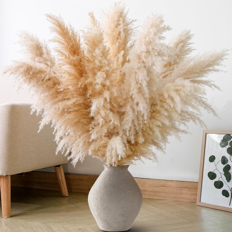 ANPROOR 10 PCS 40" Tall Pampas Grass Stems in Natural Beige, Add a Boho Touch to Your Space—Pompas Grass Ideal for Floral Arrangements, Floor Vases, Weddings, and Creating a Bohemian Ambiance at Home. - Image 1