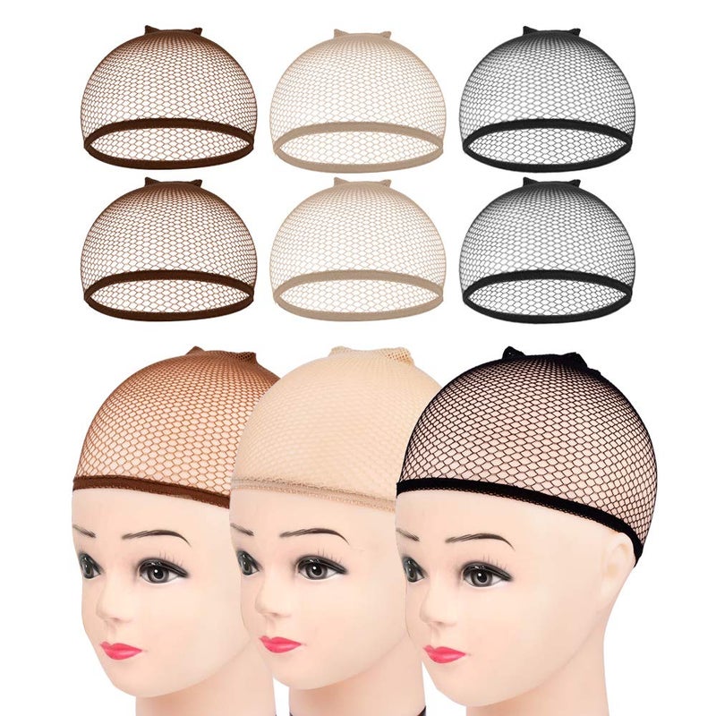 MORGLES Mesh Wig Cap for Women Men, 6PCS Hair Net for Wig Closed End, Brown, Beige, Black - Image 2