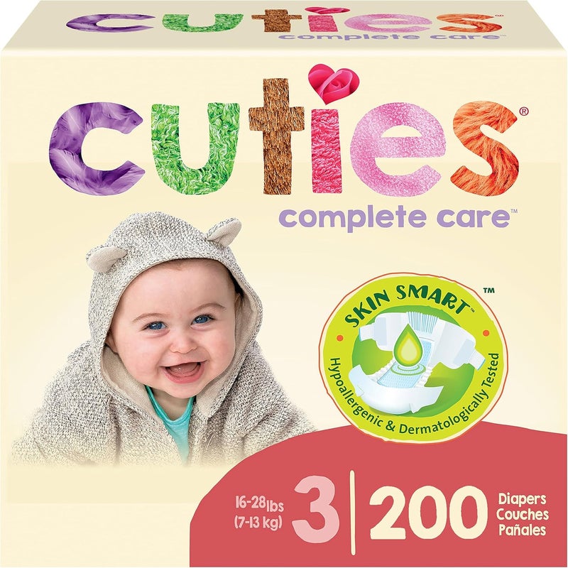 Cuties | Skin Smart, Absorbent & Hypoallergenic Diapers with Flexible & Secure Tabs | Bulk Case | Size 3 | 200 Count - Image 1