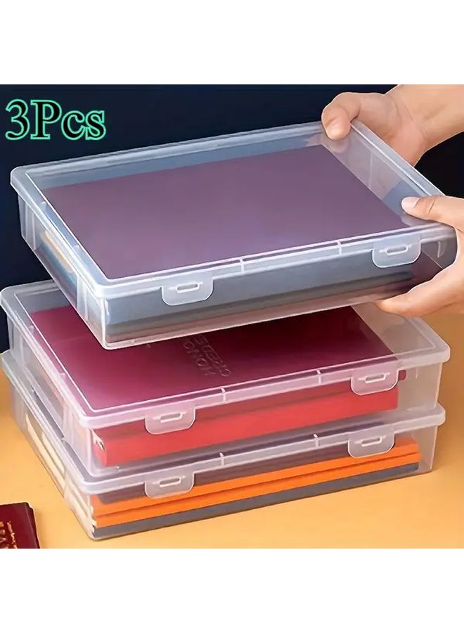 3 علب تخزين شفافة مقاس A4 مع غطاء مضاد للغبار منظّم سطح المكتب - Image 2