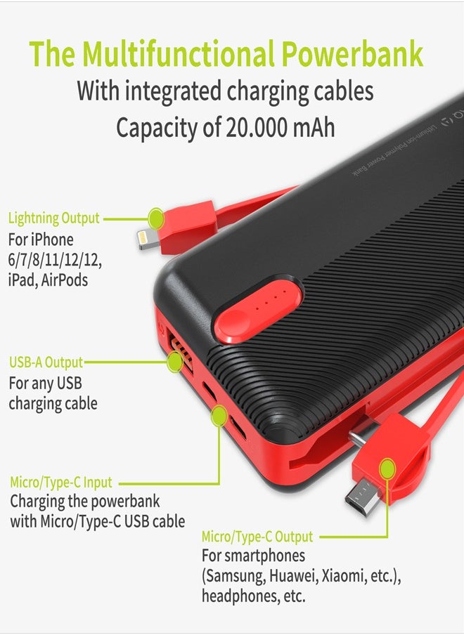 LDNIO - 20000mAh Power Bank USB-C Fast Charging Power Banks in-Built Charging Cable - Image 1