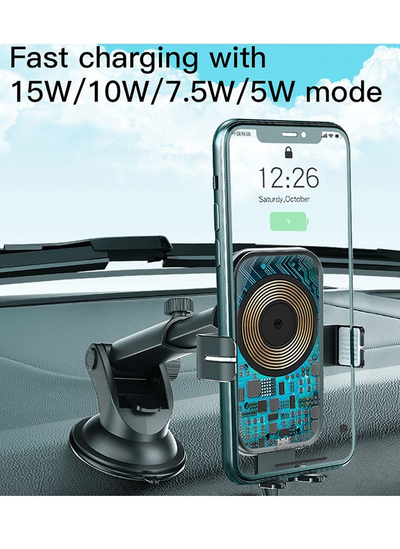 Yesido Fast Wireless Car Phone Holder with Charging, 15W, 360 Rotation, Suction Cup and Vent Clip Mounting, Yesido C118 - Black  - Image 2