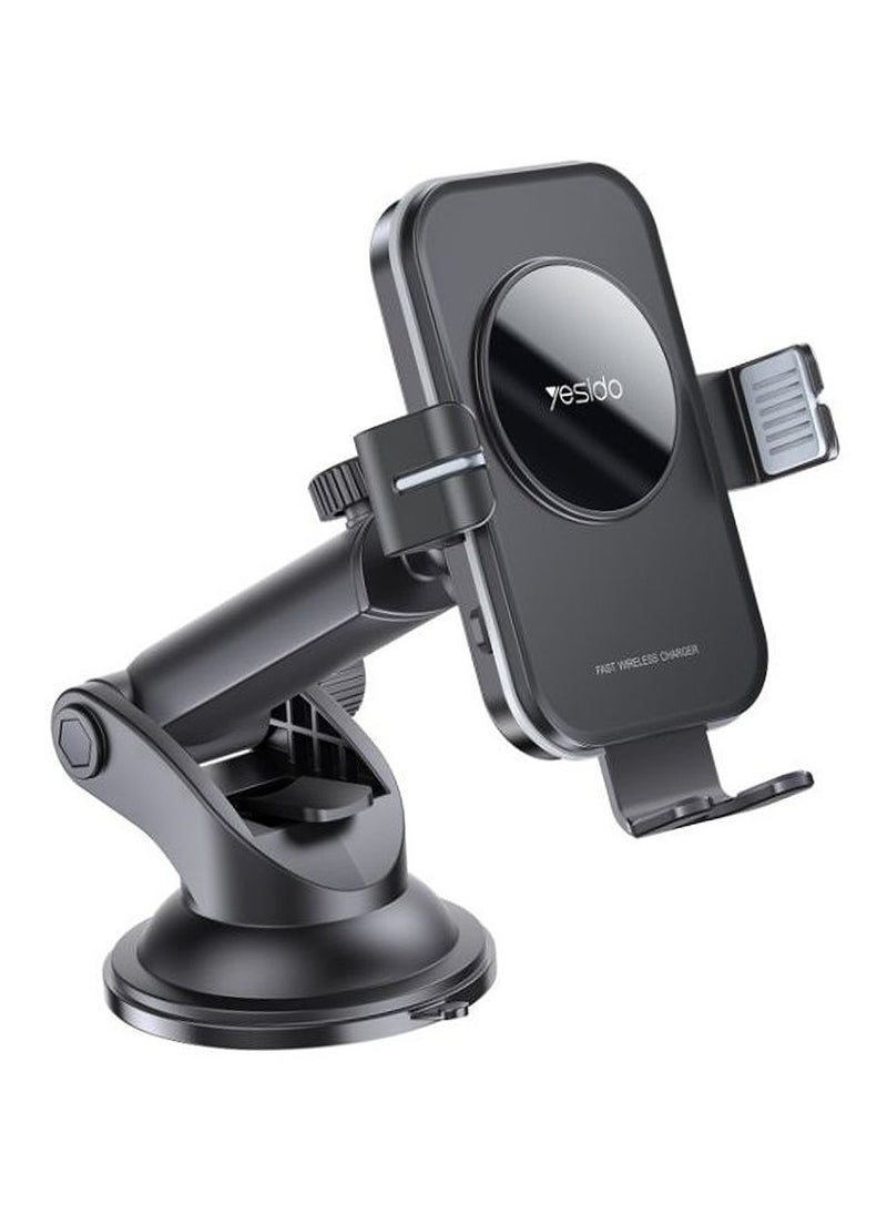 Yesido Fast Wireless Car Phone Holder with Charging, 15W, 360 Rotation, Suction Cup and Vent Clip Mounting, Yesido C118 - Black  - Image 1