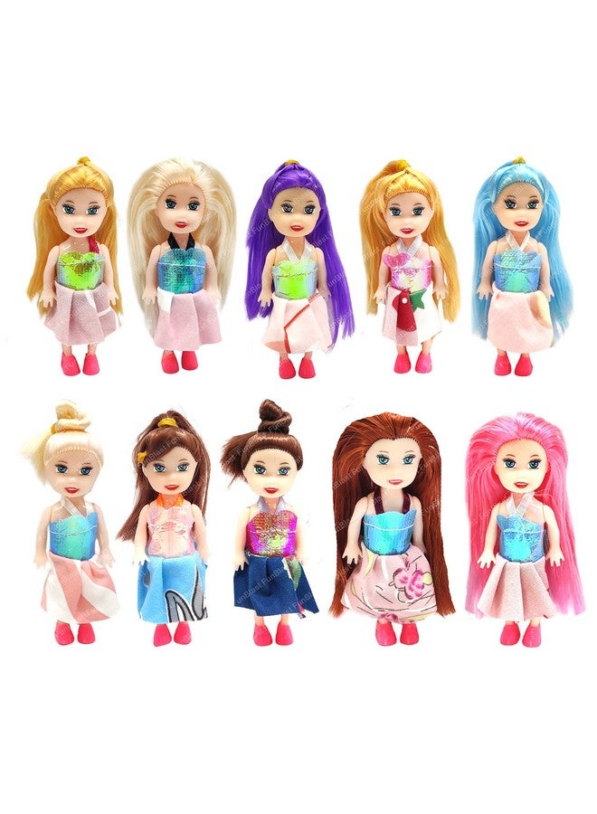 FunBlast Doll Toys for Kids, (Pack of 10 Pcs)- Small Doll for Girls- 10 CM Cute Realistic Dolls for Girls, Dolls for 3+ Years Girls (10Pcs, Multicolor) (Dress Color May Vary) - Image 1