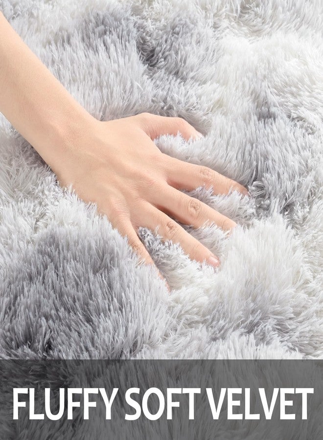 Hutha 6x9 Large Area Rugs for Living Room, Super Soft Fluffy Modern Bedroom Rug, Tie-Dyed Grey White Indoor Shag Fuzzy Carpets for Girls Kids Nursery Room Home Decor - Image 4