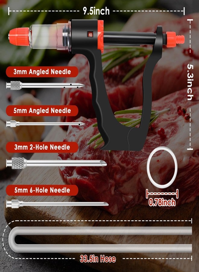 Dreyoo محقنة دريو لحقن التتبيلات للتدخين، محقنة لحقن اللحوم بثلاثة إعدادات للتدفق، وأربعة إبر دقيقة، وخرطوم بطول 33.46 بوصة. مضخة حقن مثالية للشواء والتدخين وطهي الديك الرومي وولائم الأعياد. - Image 4