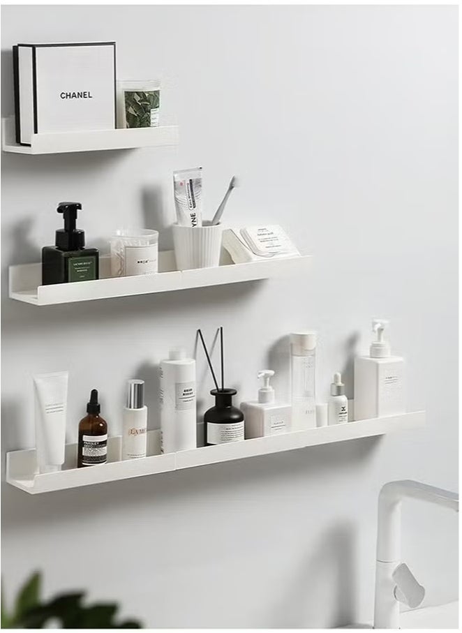 Bukela 2 Pieces Adhesive Floating Shelves, Bathroom Wall Organizer, Wall Storage Rack for Bathroom, Kitchen, Bedroom, White  - Image 1