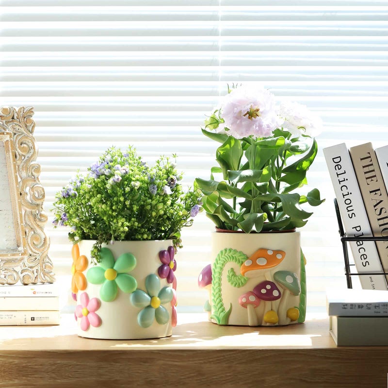 GUGUGO Colorful Flowers Planters Cute Unique Rainbow Planter with Drainage,Vintage Retro Eclectic Flower Plant pots for Indoor Plants and Succulent,Boho Modern Home DÃ©cor - Image 5