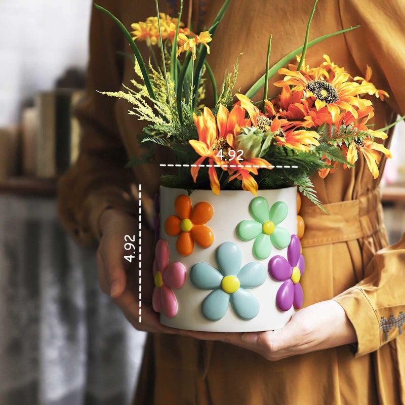 GUGUGO Colorful Flowers Planters Cute Unique Rainbow Planter with Drainage,Vintage Retro Eclectic Flower Plant pots for Indoor Plants and Succulent,Boho Modern Home DÃ©cor - Image 2