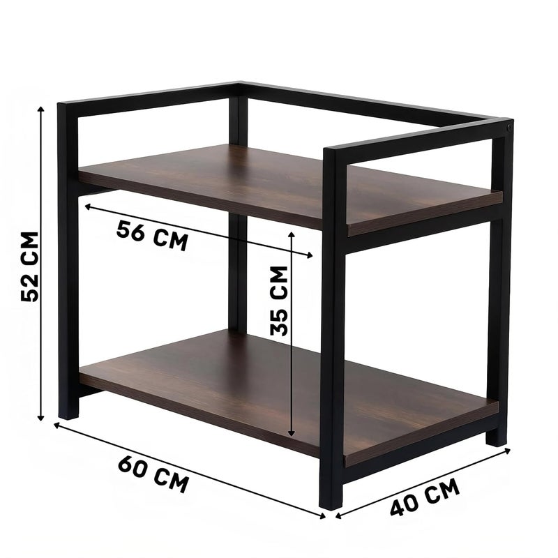 DIVYA DIVYA 2Layer Microwave Stand OTG Stand Microwave Oven Platform Rack Kitchen Storage Shelf Walnut Brown Black PipeAlloy SteelEngineered Wood Tiered Shelf  - Image 2