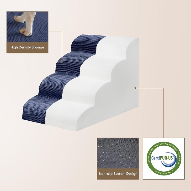 درج PAWSCART للكلاب الصغيرة والقطط، درج كلاب من 4 درجات للسرير، درج حيوانات أليفة بارتفاع 19.6 بوصة للسرير المرتفع، منحدر للحيوان��ت الأليفة للأريكة، سطح غير قابل للانزلاق، غطاء قابل للإزالة والغسيل، أزرق - Image 5