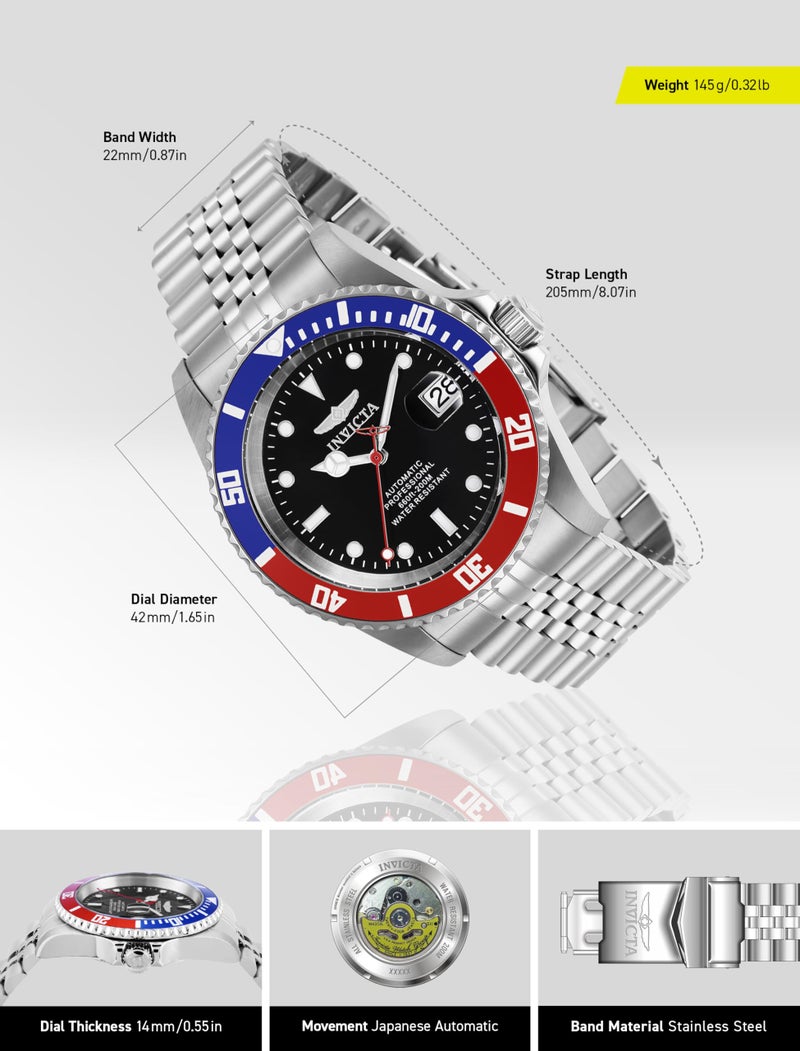 Invicta Men's Pro Diver Automatic Watch with Stainless Steel Band, Silver (Model: 29176) - Image 3