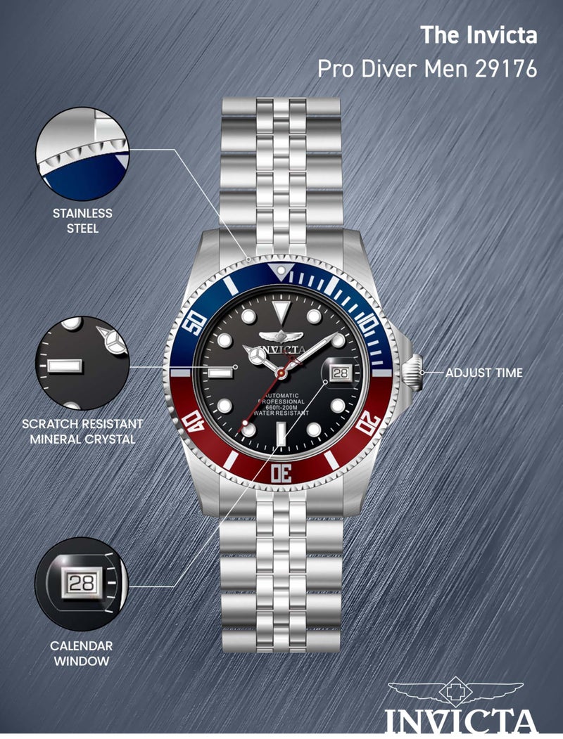 Invicta Men's Pro Diver Automatic Watch with Stainless Steel Band, Silver (Model: 29176) - Image 4