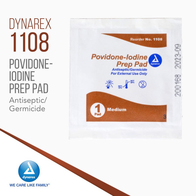 Dynarex Povidone-Iodine Prep Pads, Saturated with Povidone Iodine 10%, Medical-Grade Antiseptic Wipes Used for Prepping Prior Minor Procedures, Medium, 1 Case of 100 Prep Pads - Image 2