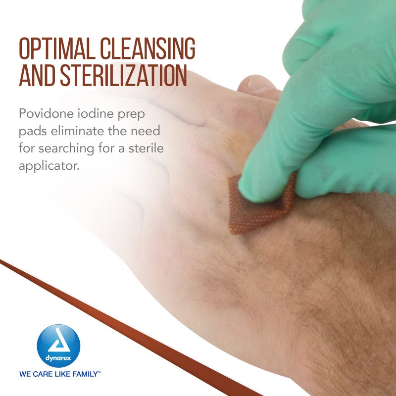 Dynarex Povidone-Iodine Prep Pads, Saturated with Povidone Iodine 10%, Medical-Grade Antiseptic Wipes Used for Prepping Prior Minor Procedures, Medium, 1 Case of 100 Prep Pads - Image 5