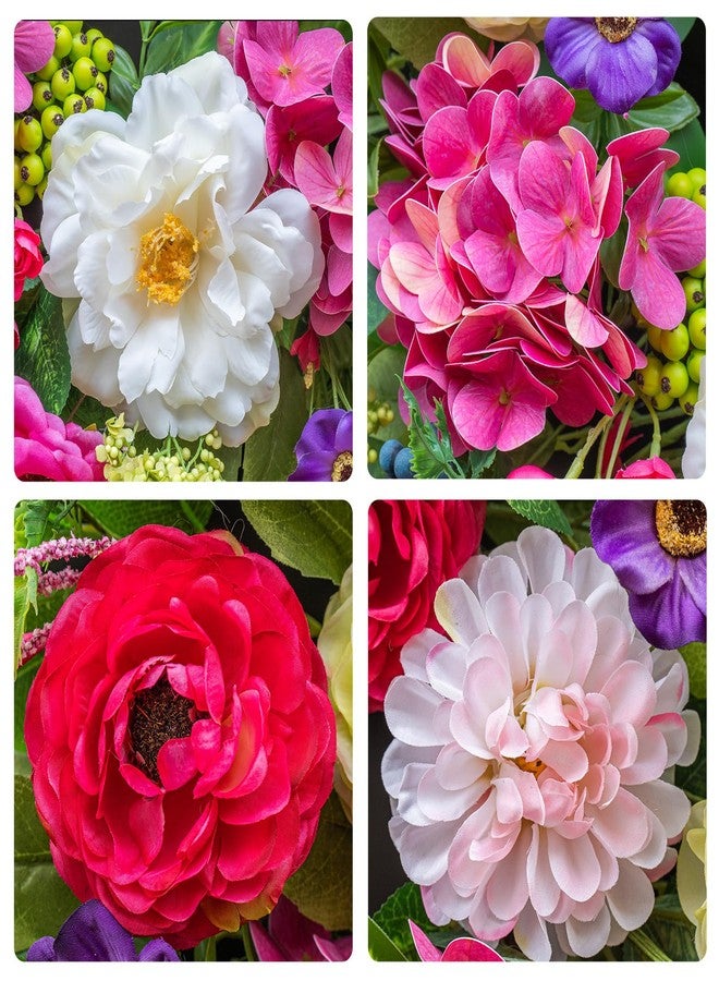 Pinkpuii Spring Wreaths for Front Door 24 Inch Lush Spring Door Wreath with Pink Peonies, Roses, White Blooms & Greenery, Garden Style Summer Flower Wreath for Front Porch, Entryway & Wall Window - Image 3