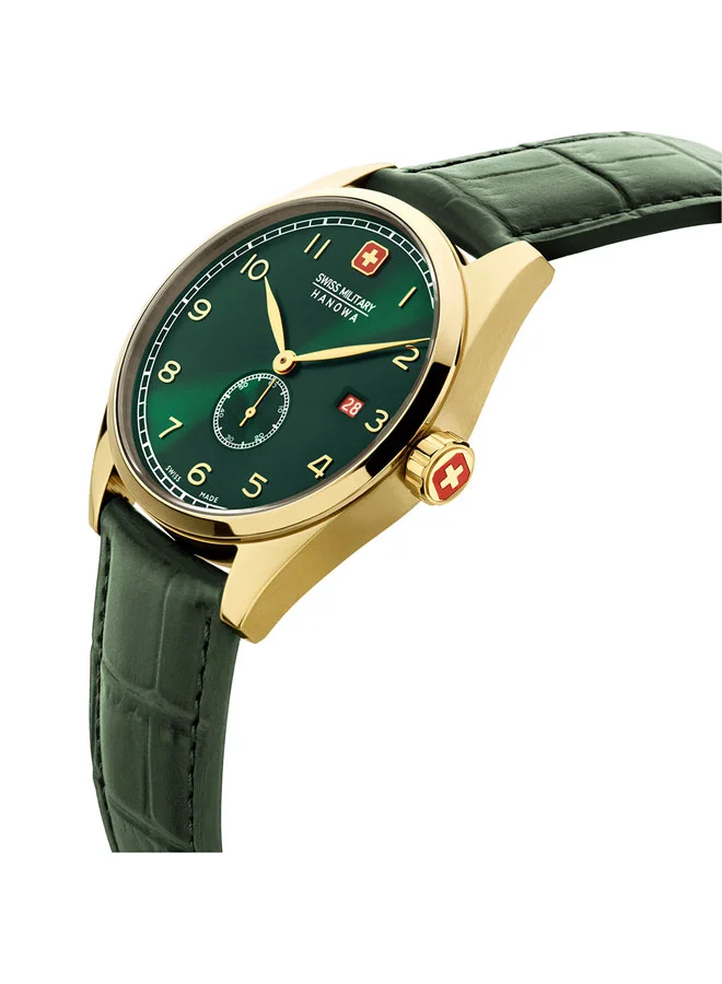 SWISS MILITARY HANOWA Swiss Military Lynx Watch For Men With Green Leather Strap 42mm 10ATM - SMWGB0000710
