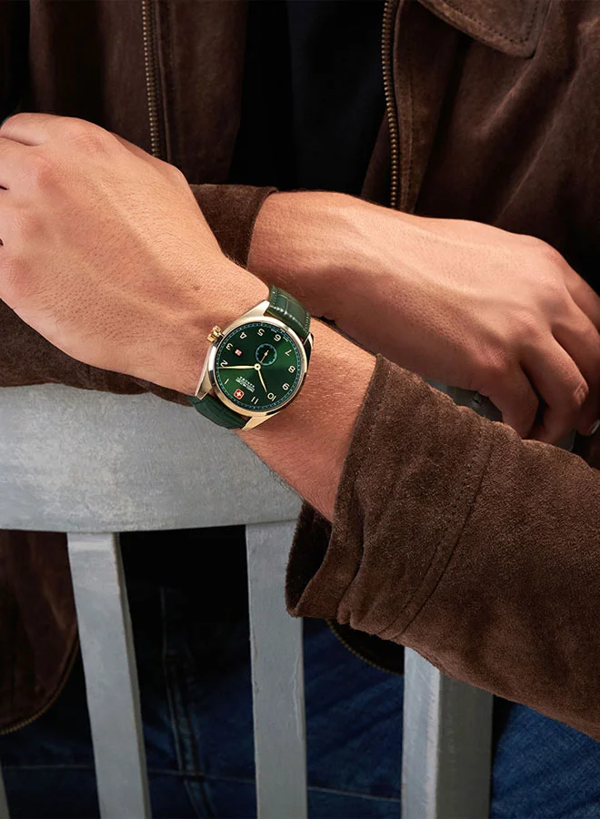SWISS MILITARY HANOWA Swiss Military Lynx Watch For Men With Green Leather Strap 42mm 10ATM - SMWGB0000710