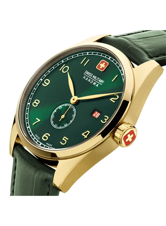 SWISS MILITARY HANOWA Swiss Military Lynx Watch For Men With Green Leather Strap 42mm 10ATM - SMWGB0000710