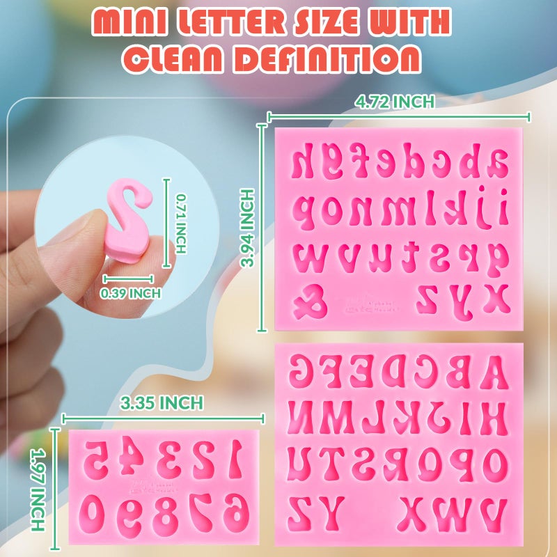 HKNMTT HKMTT Letter Molds Silicone for Chocolate Fondant Clay, Mini Size for Uppercase lowercase Alphabet Number Decorating Birthday Cake Strawberries Cake Pop Decorating Moulds BPA Free - Image 2