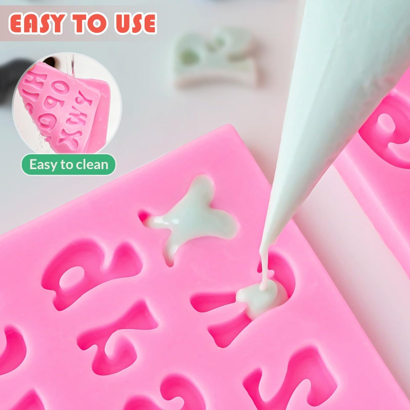 HKNMTT HKMTT Letter Molds Silicone for Chocolate Fondant Clay, Mini Size for Uppercase lowercase Alphabet Number Decorating Birthday Cake Strawberries Cake Pop Decorating Moulds BPA Free - Image 5