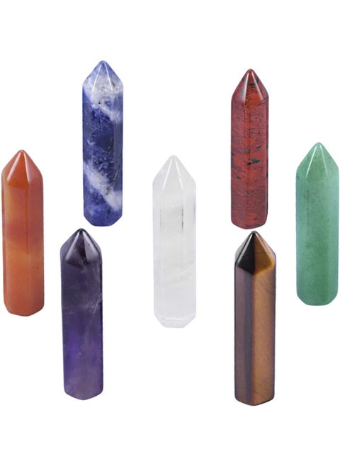 SUNYIK 7 Chakra Mini Single Points Wand Kit, Gemstone Hexagram Healing Crystal Point Chakra Reiki Meditation Therapy Decoration