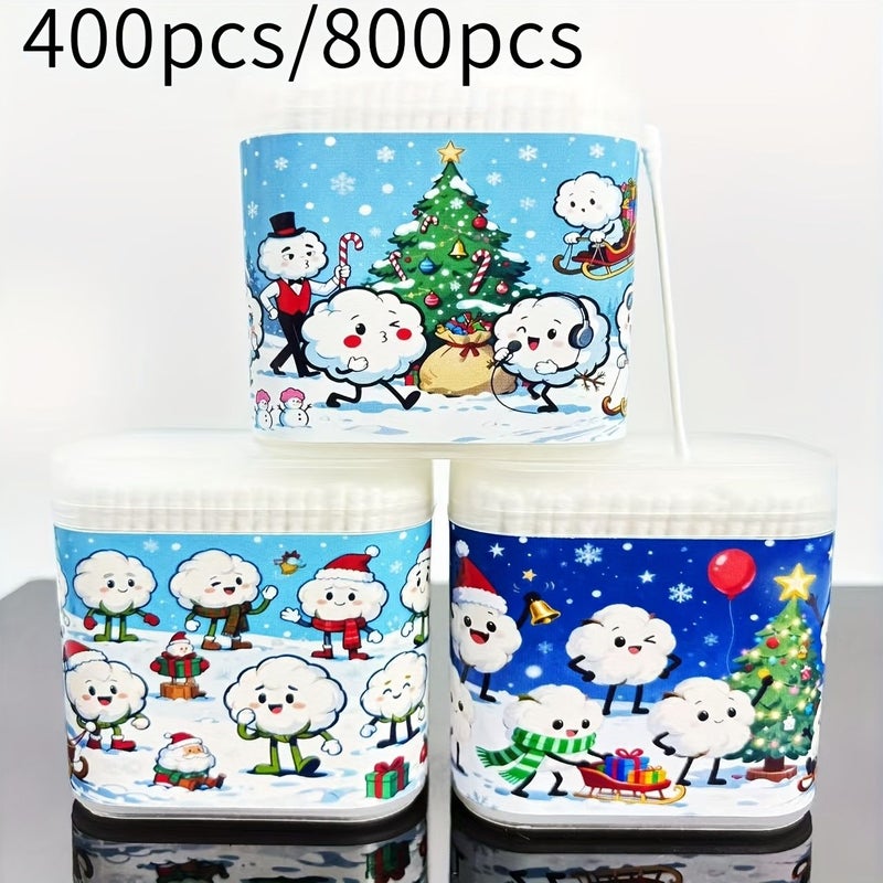 400pcs Merry Christmas Double Ended Swab Sticks Creative Spiral Spoon Christmas Swab Sticks - Image 1