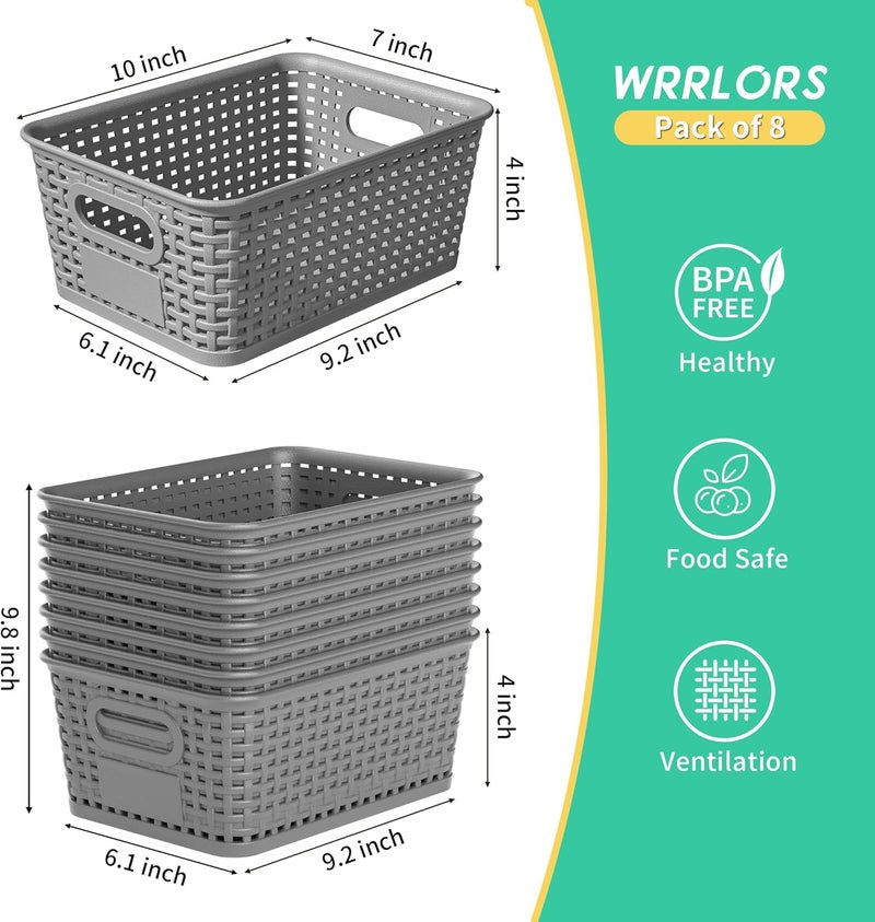 Wrrlors 8 حزمة سلال تخزين بلاستيكية رمادية مع أغطية، منظمات ملصقات، حاويات منظمة قابلة للتكديس: لتنظيم الرفوف، الأدراج، خزائن المكاتب، غرف اللعب، الفصول الدراسية، المكاتب - Image 3