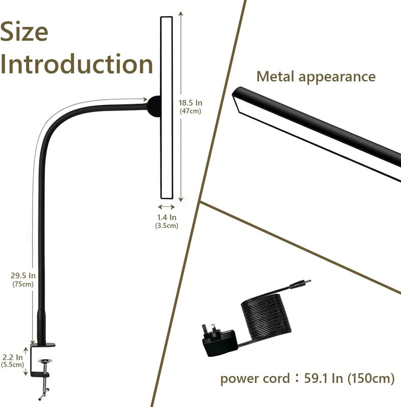LOOPITYS 1 Desk Lamp With Clamp,3 Color Modes,Flexible Gooseneck Clamp Light, Eyecaring 18W Touch +Remote Control Color Brightness,Timer For Office,Study,2180 Lux Energy Conservation,Table Lamp,Desk Light - Image 5