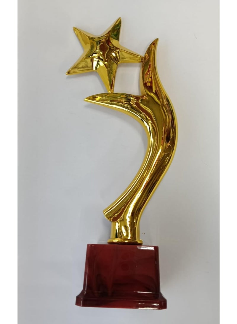 Gold Coated Trophy single star wooden color base W10 x H22cm