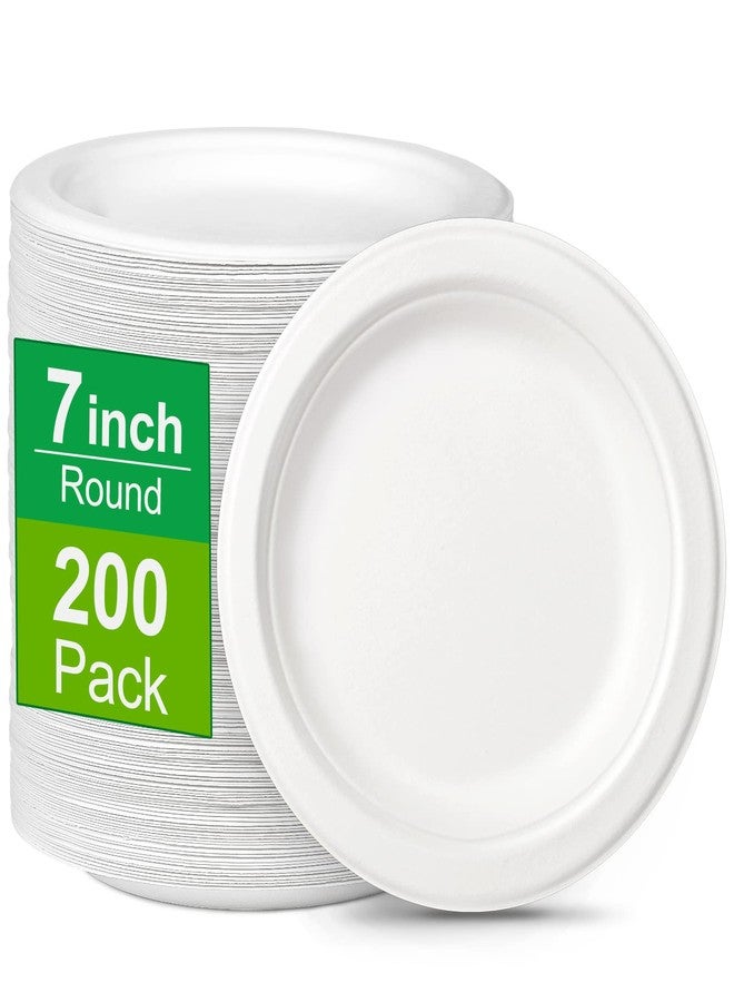 Greconv Small Compostable Plates - White 7" Bulk 200 Pack Recycled Plates for Dessert & Cake - Image 1