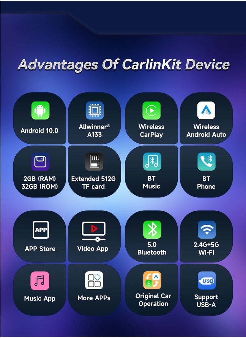 Carlinkit - CarlinKit Lite carplay AI box Android 10 2GB+32GB Wireless CarPlay Wireless Android Auto Youtube Netflix iptv 2.4G+5GWiFi car smart system box 4 in 1 play Store - Image 1