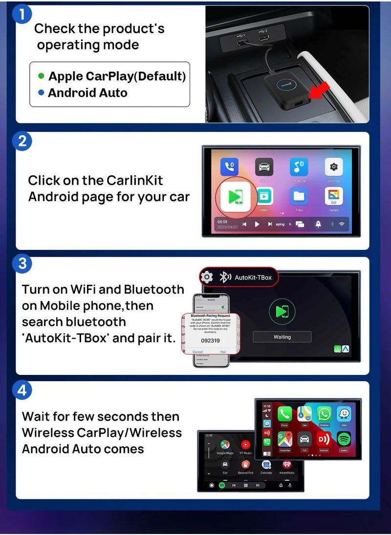 Carlinkit - CarlinKit Lite carplay AI box Android 10 2GB+32GB Wireless CarPlay Wireless Android Auto Youtube Netflix iptv 2.4G+5GWiFi car smart system box 4 in 1 play Store - Image 1