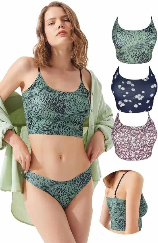 كوتن هيل Laser Cut Patterned Crop Bustier with Adjustable Straps 3 Pack - 2