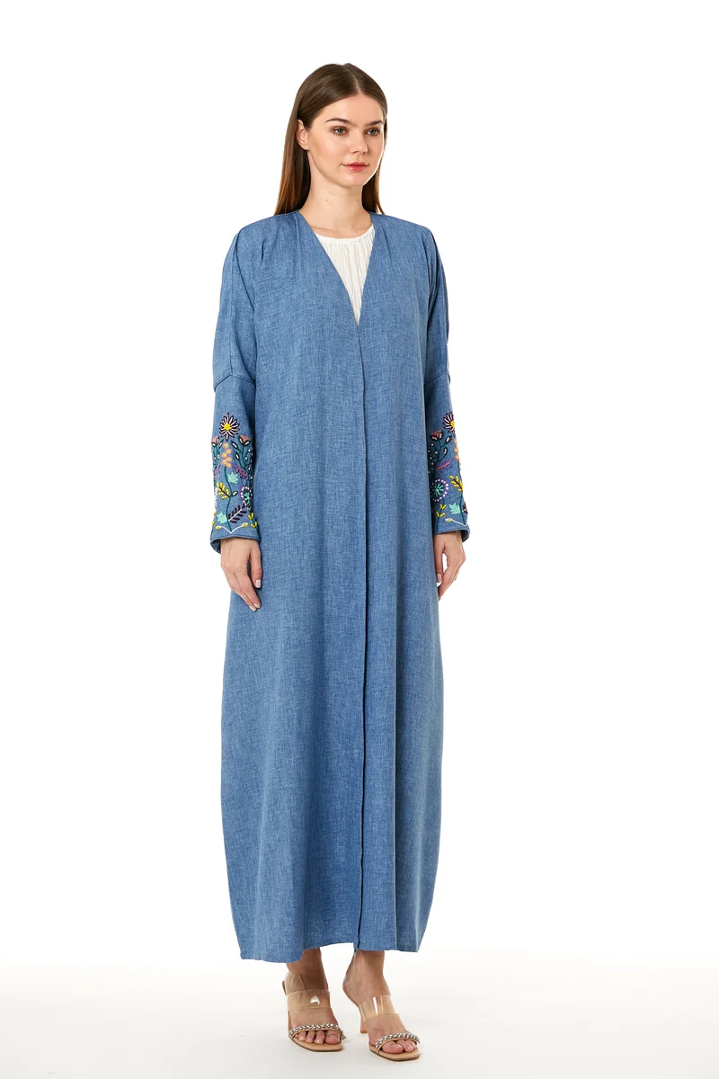 Moistreet Embroidered Open Front Abaya