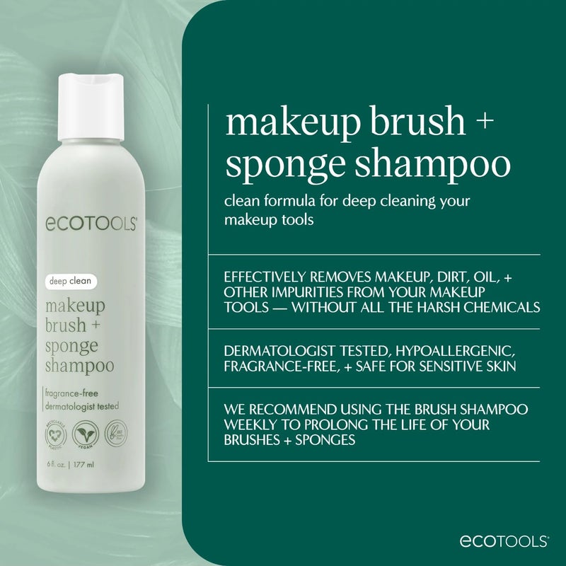 EcoTools Cleanser Shampoo for Makeup Brush/Sponge/Puffs, Remove Makeup & Impurities, Fragrance-Free, No Harsh Chemicals, Vegan & Cruelty-Free, 6 fl.oz./177 ml, 1 Count - Image 2