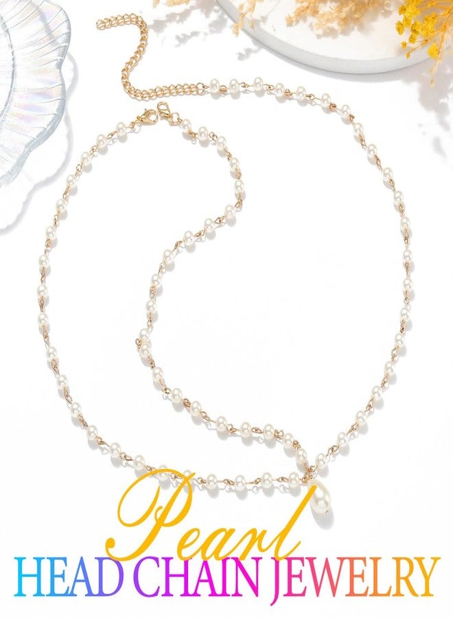 CAKURE Boho Pearl Head Chain Gold Bridal Headpiece Jewelry Bride Wedding Hair Accessories for Women - Image 2