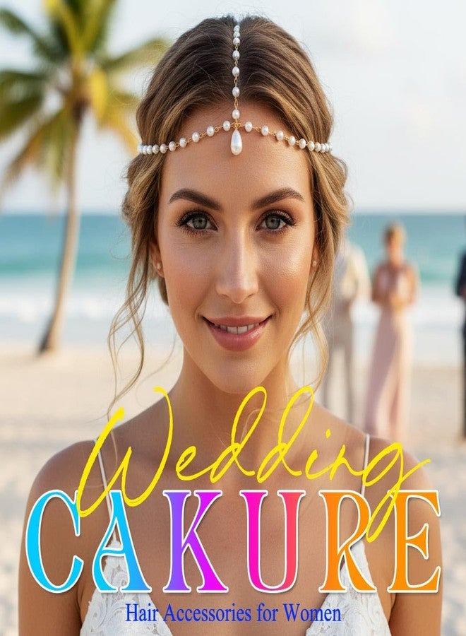 CAKURE Boho Pearl Head Chain Gold Bridal Headpiece Jewelry Bride Wedding Hair Accessories for Women - Image 5